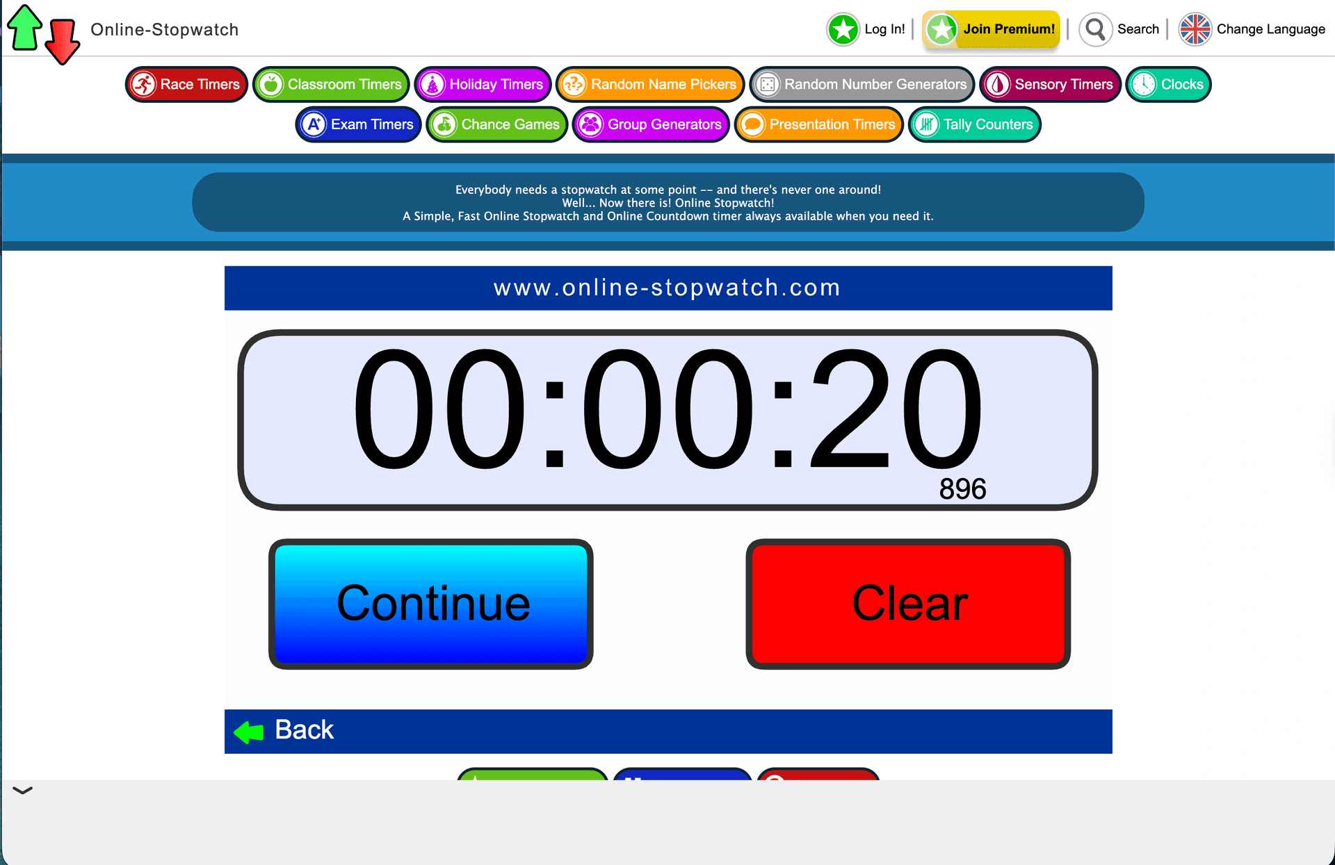 online stopwatch showing 00:00:20
